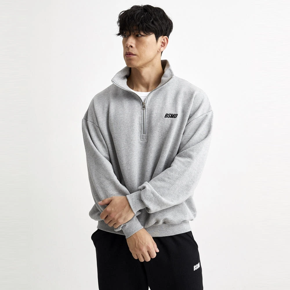 비스트모드 하프집업 맨투맨 헬스 오버핏 짐웨어 긴팔 티셔츠 BSMD 실제 상품 이미지